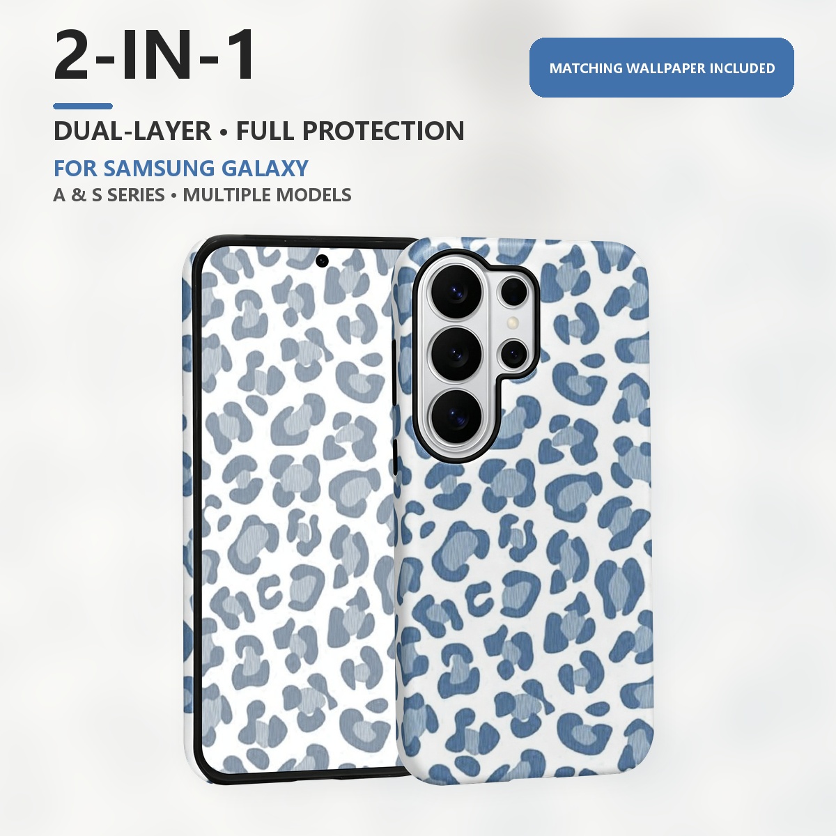 Samsung Galaxy S24 - Blauwe telefoonhoes met luipaardprint, 2-in-1, met